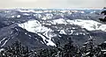 Skibowl seen from Timberline Lodge ski area as night falls