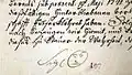 Signature of Bernard Hennet, Abbot of Žďár nad Sázavou Cistercian cloister, in 1741, with smiley-like drawing