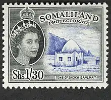 Image 4left British Somaliland Protectorate stamp featuring the tomb of Sheikh Isaaq at Mait. (from History of Somaliland)