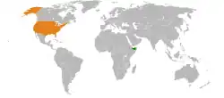 Map indicating locations of Somaliland and United States