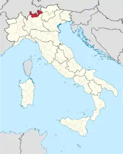 Map highlighting the location of the province of Sondrio in Italy