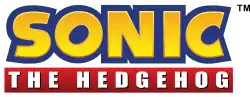 The word "Sonic" in yellow text outlined in blue, followed by "the hedgehog" in white text surrounded by a red box