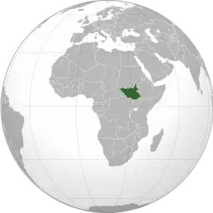 South Sudan in dark green, territory claimed but not fully controlled in light green