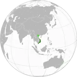 The administrative territory of the Republic of Vietnam according to the 1954 Geneva Accord is shown in dark green; territory claimed but not controlled is shown in light green.