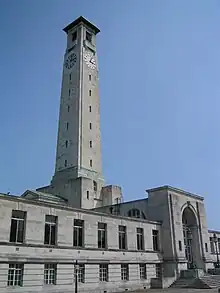 The west wing, originally courts, now hosting SeaCity Museum, and the monumental clock tower also holding many council offices