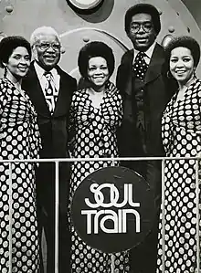 The Staple Singers with Soul Train host Don Cornelius in 1974.