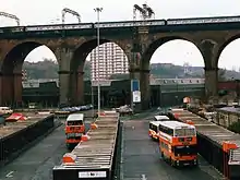 Image 34Stockport Bus Station in 1988. Greater Manchester Transport (later GM Buses) operated bus services throughout the county, from 1974 to 1993. (from Greater Manchester)