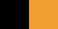 A flag with two equally-sized rectangles and no other symbols; the left half of the flag is black, the right half of the flag is orange