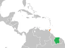 Map indicating locations of Suriname and Trinidad and Tobago