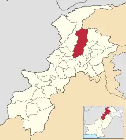 Swat District, highlighted red, shown within the province of Khyber Pakhtunkhwa