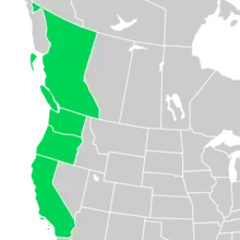 Symphyotrichum chilense distribution map: Canada — British Columbia; US — Washington, Oregon, and California including the Channel Islands.