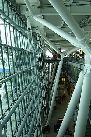 Exposed trusses inside Heathrow Airport's Terminal 5, 2008