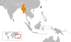 Map indicating locations of Taiwan and Myanmar