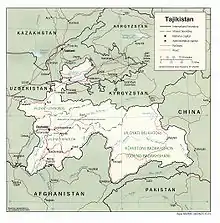 Image 102001 map of Tajikistan including road and rail network (from Transport in Tajikistan)