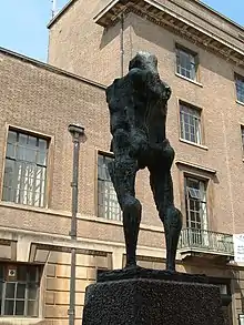 View of Cambridge Guildhall in Guildhall Street, with Talos, a sculpture by Michael Ayrton, in foreground in 2006