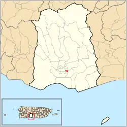 Location of barrio Tercero within the municipality of Ponce shown in red