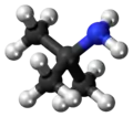 Ball and stick model of the tert-butylamine molecule