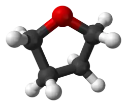 Ball-and-stick model of the tetrahydrofuran molecule