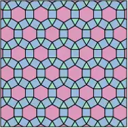 A semi-regular tessellation with three prototiles: a triangle, a square and a hexagon.