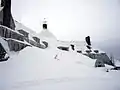 Front of Timberline Lodge in winter with 202 inches (5.1 m) snow