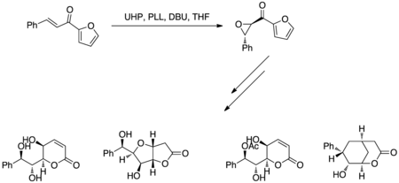 The Juliá–Colonna Epoxidation has been applied to the Total Synthesis of (+)-goniotriol 7, (+)-goniofufurone 8, (+)-8-acetylgoniotriol 9 and gonio-pypyrone.