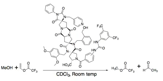 Transesterification of vinyl-trifluoroacetate with a Spiroligozyme