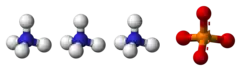 Ball-and-stick model of three ammonium cations and one phosphate anion