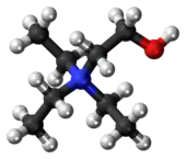 Ball-and-stick model of the triethylcholine cation