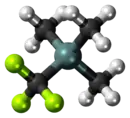 Ball-and-stick model of the trifluoromethyltrimethylsilane molecule