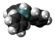 Space-filling model of the triphenyltin hydride molecule