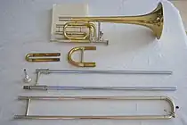 Disassembled trombone slide and tuning slides