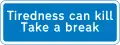 Suggestion for motorists to pull over at the next motorway services if they have been driving for a long time.