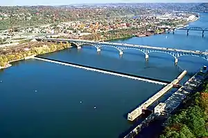 Allegheny River Lock and Dam No. 2, built circa 1930s, near Highland Park Bridge.