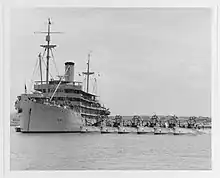 USS Canopus (AS-9) submarine tender in 1932 with S-37; S-40; S-36; S-38; S-41; S-39 at Cavite