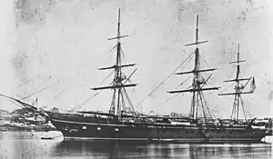 USS California (1870-1875) Moored off the Mare Island Navy Yard, California, circa 1871-1873