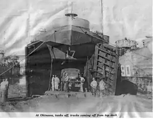 USS LST-17 unloading at Okinawa