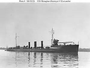 USS Monaghan (DD-32) at anchor, circa 1912.