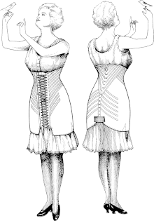 A longline corset which primarily slims the hips and thighs, 1917