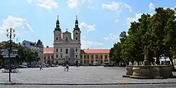 Town square with the Church of Saint Francis Xavier