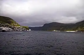 Looking north, Måløy on Vågsøy island is to the left