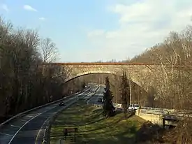 Union Arch Bridge carrying the Washington Aqueduct and MacArthur Boulevard (formerly named Conduit Road) in Cabin John, Montgomery County, Maryland (2008)