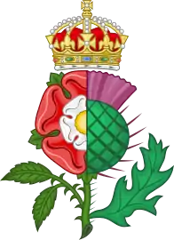 Badge of James VI & I. Thistle dimidiated with a Tudor rose