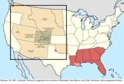 Map of the change to the United States in central North America on February 28, 1861