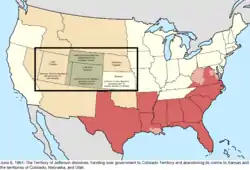 Map of the change to the United States in central North America on June 6, 1861