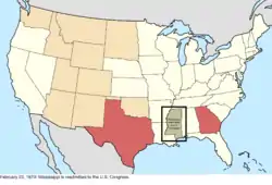 Map of the change to the United States in central North America on February 23, 1870