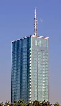 A view of the Ušće Tower in daytime