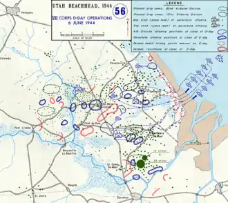 Positions at close of D-Day. Brown color: beach.