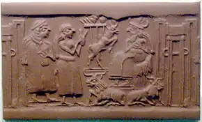 Image 29Domesticated animals on a Sumerian cylinder seal, 2500 BC (from History of agriculture)