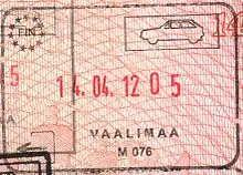 Passport exit stamp from the Finnish border checkpoint at Vaalimaa