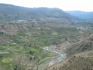 Colca River with the village of Lari in the background